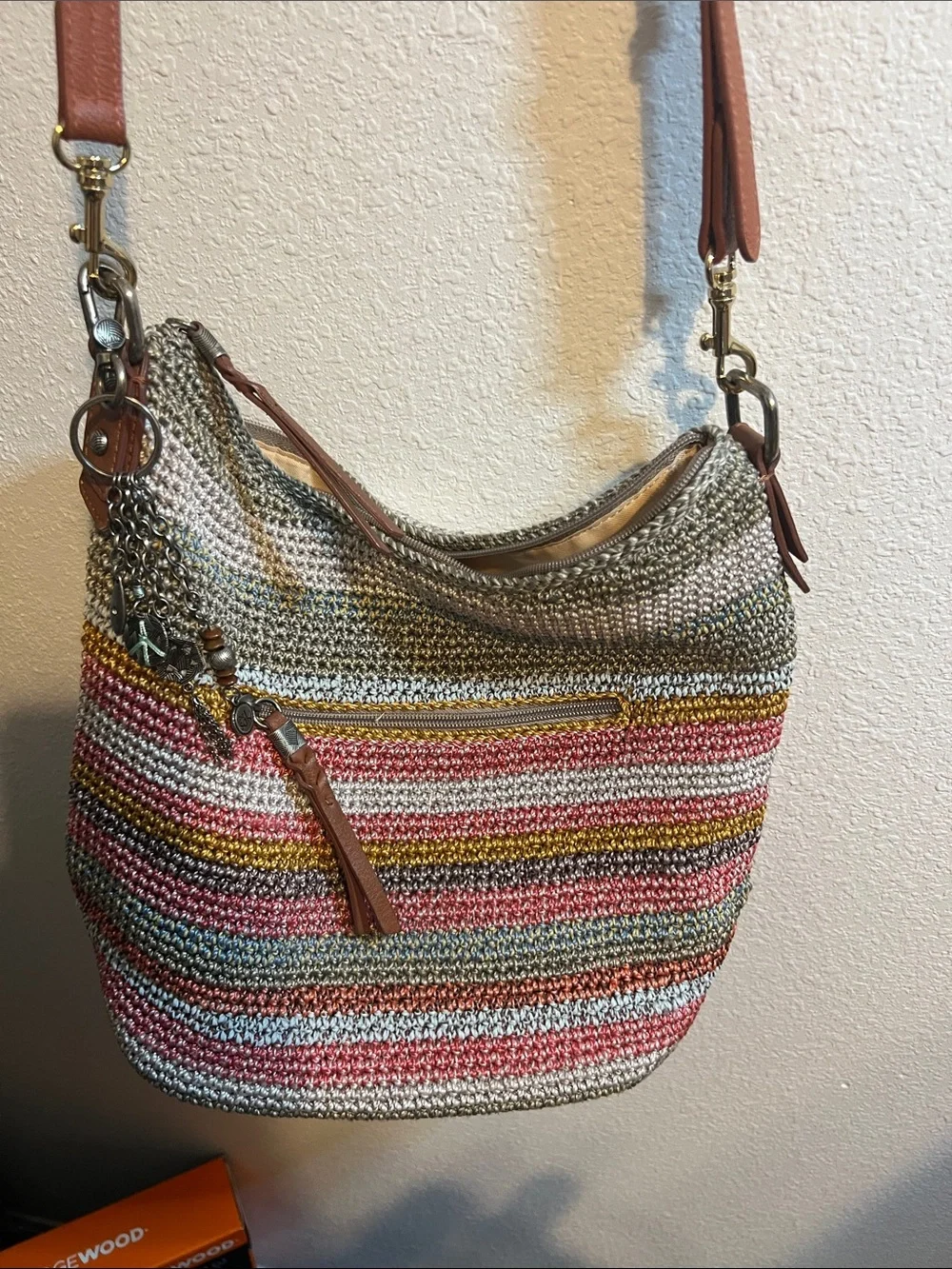 The Sak Multicolor Woven Shoulder Bag with Tan Strap